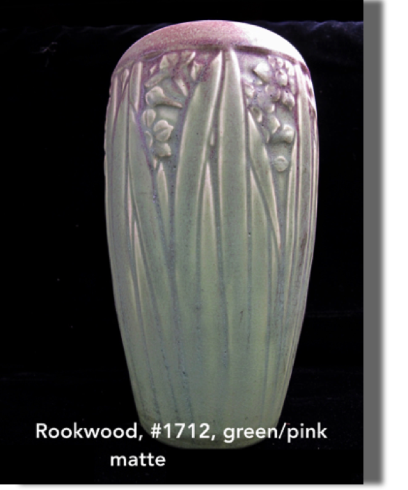 #1712, Narcissus matte glaze (green/pink) 9.25" high, 3.50 base